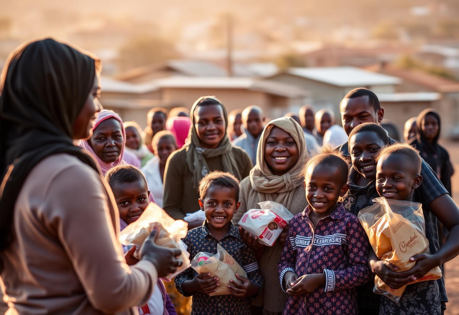 Volunteers distributing food parcels to a South African family